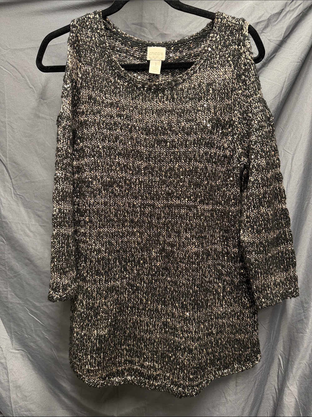 Chico's Black & Gold Sparkle Knit Sweater